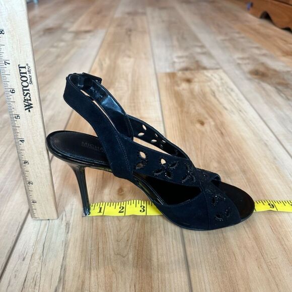 Michael Kors Slingback Black Suede Strappy Heels Peep Toe Shoes 8 - Picture 8 of 12